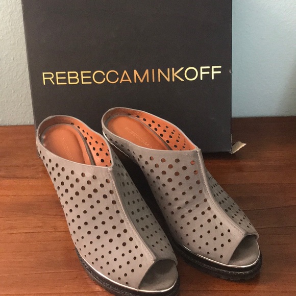 Rebecca Minkoff Shoes - Rebecca Minkoff Grey Hudson Perforated Mule Wedges